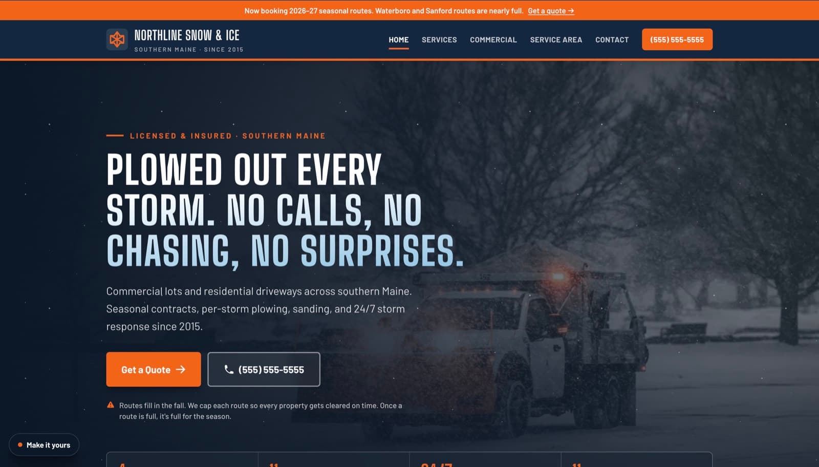 Snow Plowing website template, Northline Snow & Ice